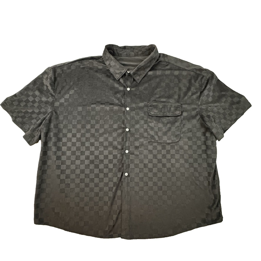 Manfinity Men's 6XL Black Checkerboard Jacquard Button Up Stretch SS Big Tall
